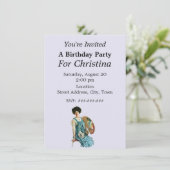 Invitation Artiste victorienne Lady Painteuse Palette Anniver (Debout devant)