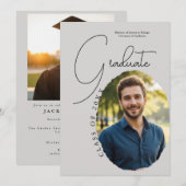 Invitation Artistic Script Photo Modern Minimalist Graduation (Devant / Derrière)