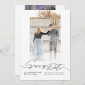 Invitation Artistic White Boho Minimal Save the Date Card (Devant / Derrière)