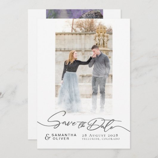 Invitation Artistic White Boho Minimal Save the Date Card (Devant / Derrière)