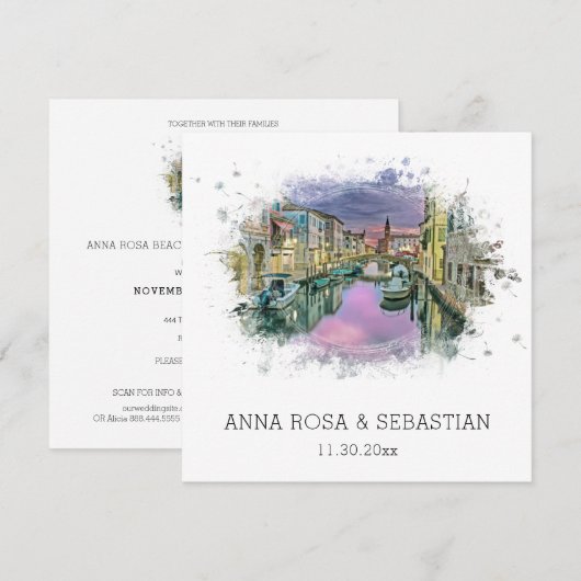 Invitation *~* Artistique QR POSITANO Italie AR20 Mariage RSV (Devant / Derrière)