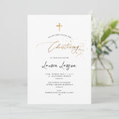 Invitation ArtsApp Elégant Faux Gold Calligraphy Christening (Debout devant)