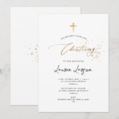 Invitation ArtsApp Elégant Faux Gold Calligraphy Christening (Devant / Derrière)