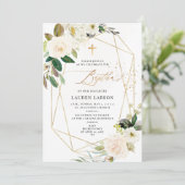 Invitation ArtsApp Elegant H2 Alabaster Cream Roses Baptême (Debout devant)