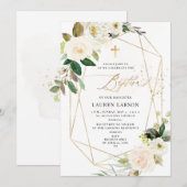 Invitation ArtsApp Elegant H2 Alabaster Cream Roses Baptême (Devant / Derrière)