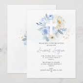Invitation ArtsApp Elegant H2 Dusty Blue Roses Baptême (Devant / Derrière)