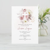 Invitation ArtsApp Elegant H2 Dusty Rose Roses Baptême (Debout devant)