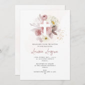 Invitation ArtsApp Elegant H2 Dusty Rose Roses Baptême (Devant / Derrière)