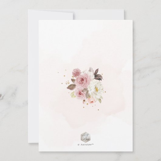 Invitation ArtsApp Elegant H2 Dusty Rose Roses Baptême (Dos)