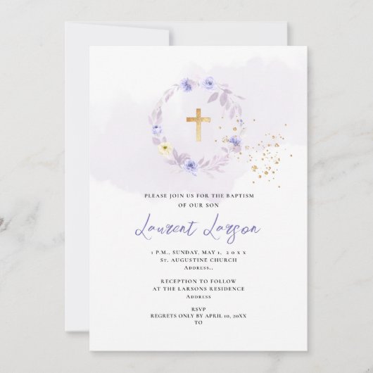Invitation ArtsApp Elegant H2 Dusty violet Rose Baptême (Devant)