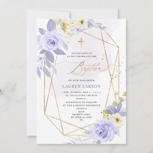 Invitation ArtsApp Elegant H2 Dusty violet Rose Baptême (Devant)