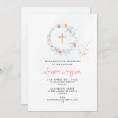 Invitation ArtsApp Élégant H2 rose pâle Roses Baptême (Devant / Derrière)