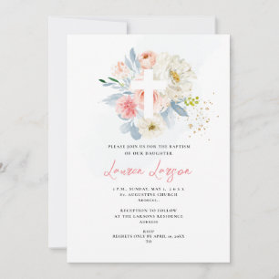 Invitation ArtsApp Élégant H2 rose pâle Roses Baptême
