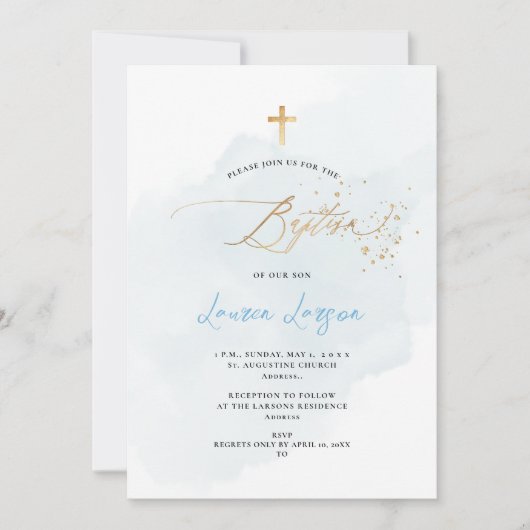 Invitation ArtsApp Elegant H2 Washed Pale Blue Baptism (Devant)