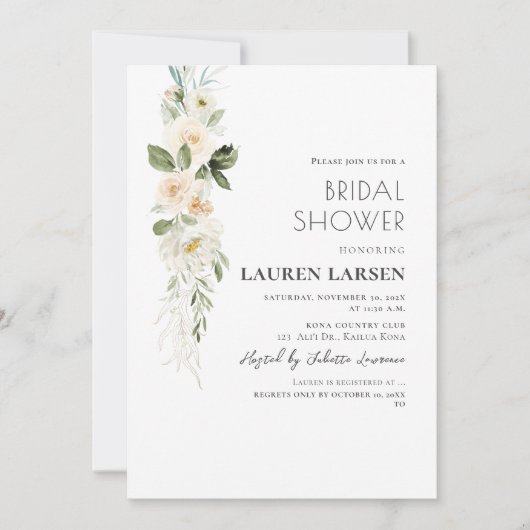 Invitation ArtsApp H2 Alabaster Cream Roses et Foliage (Devant)