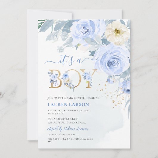 Invitation ArtsApp H2 Baby Blue Rose Baby shower (Devant)