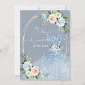Invitation ArtsApp H2 bleu rose Roses scintillant Quinceanera (Devant)