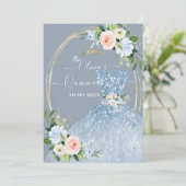 Invitation ArtsApp H2 bleu rose Roses scintillant Quinceanera (Debout devant)