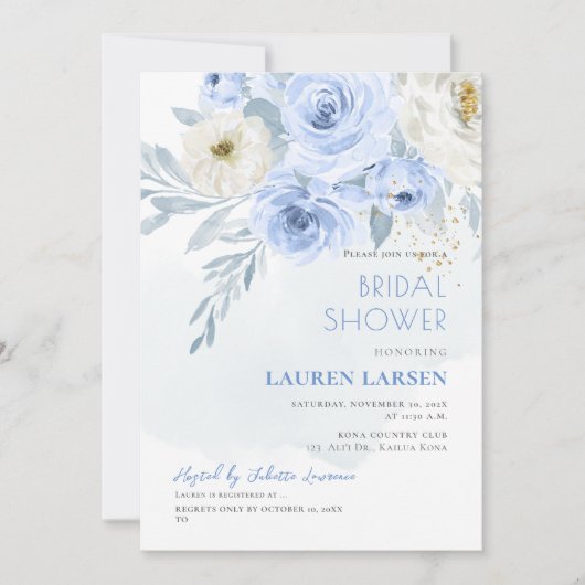 Invitation ArtsApp H2 Blue Roses Dusty Blue Foliage (Devant)