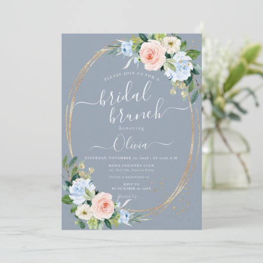 Invitation ArtsApp H2 Blush Rose Bleu Rose Brunch nuptial (Debout devant)