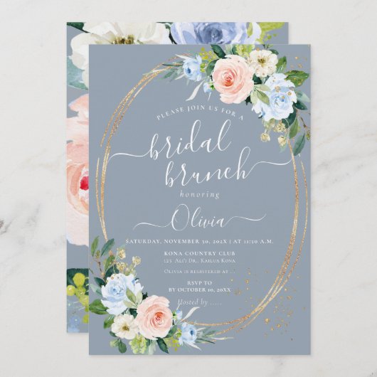 Invitation ArtsApp H2 Blush Rose Bleu Rose Brunch nuptial (Devant / Derrière)
