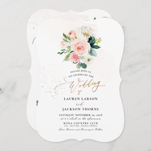 Invitation ArtsApp H2 Blush rose Roses Mariage (Devant / Derrière)