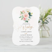 Invitation ArtsApp H2 Blush rose Roses Mariage (Debout devant)