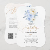 Invitation ArtsApp H2 Dusty Blue Rose Mariage (Devant / Derrière)