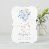 Invitation ArtsApp H2 Dusty Blue Rose Mariage (Debout devant)