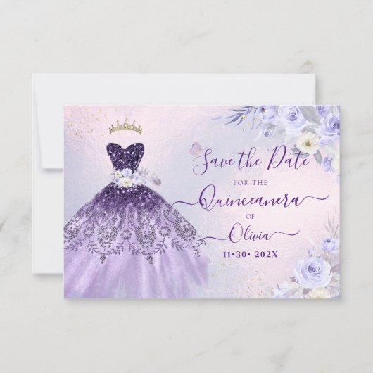 Invitation ArtsApp H2 Ombre Violet Parkling Quinceanera (Devant)