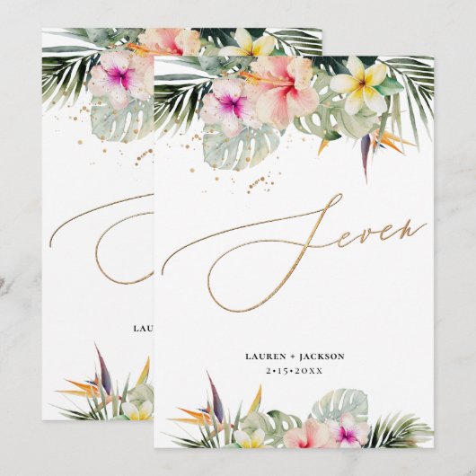 Invitation ArtsApp Tropical Paradise Faux Gold Table Sept (Devant / Derrière)