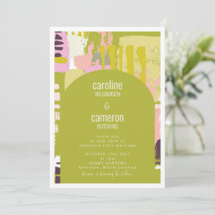 Invitation Artsy Abstrait Arch Art Lime Vert rose Mariage