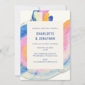 Invitation Artsy Abstrait bleu et jaune Mariage aquarelle (Devant)