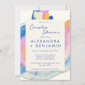 Invitation Artsy Abstrait Blue Aquarelle Couples Douche (Devant)