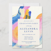 Invitation Artsy Abstrait Blue Aquarelle Partie de graduation (Devant)