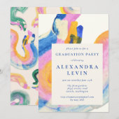 Invitation Artsy Abstrait Blue Aquarelle Partie de graduation (Devant / Derrière)