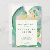 Invitation Artsy Abstrait Green Watercolor Graduation Party (Devant)