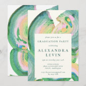 Invitation Artsy Abstrait Green Watercolor Graduation Party (Devant / Derrière)