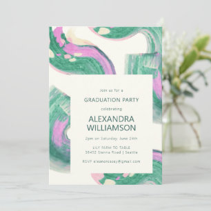 Invitation Artsy Abstrait Green Watercolor Graduation Party
