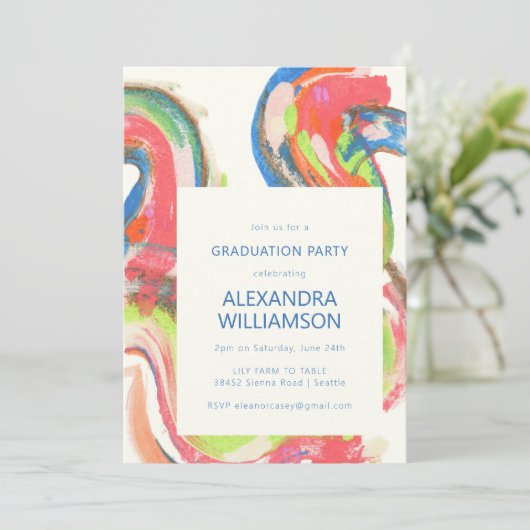 Invitation Artsy Abstrait Moderne Watercolor Graduation Party (Debout devant)