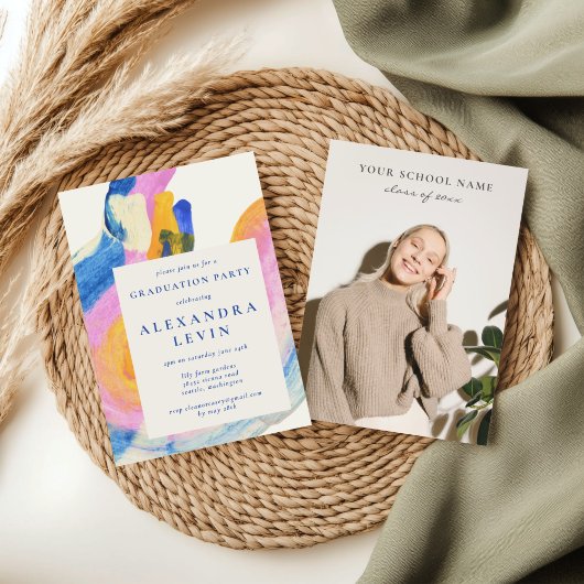 Invitation Artsy Abstraite aquarelle Photo Graduation Party