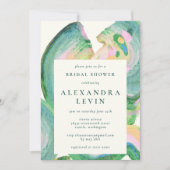 Invitation Artsy Abstraite Aquarelle verte fête de la mariée (Devant)