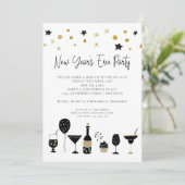 Invitation Artsy Black Gold New Years Eve Party (Debout devant)