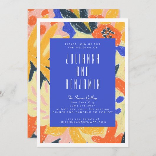 Invitation Artsy bleu moderne Mariage botanique Abstrait (Devant / Derrière)