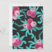 Invitation Artsy brillant Neon rose Fleurs Turquoises Quincea (Dos)