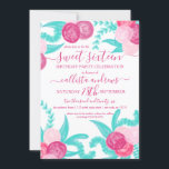 Invitation Artsy brillant Neon rose Turquoise Fleurs Douce 16<br><div class="desc">Cette invitation à la fête d'anniversaire en sweet sixteen moderne et artistique est parfaite pour votre jeune adolescente. Elle est aussi unique, belle et aussi spéciale qu'elle, avec ses fleurs rose néon peintes à la main, rose rousse et rose bubblegum avec des feuilles turquoises à la menthe néon sur un...</div>