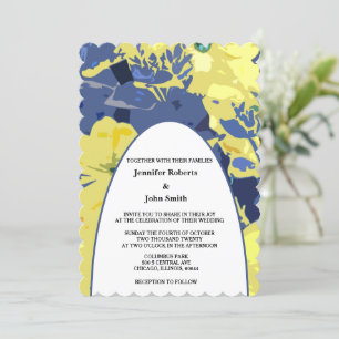 Invitation Artsy Floral Jaune Dusty Blue Custom Arch Mariage