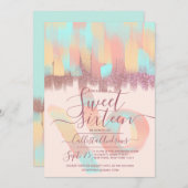 Invitation Artsy Girly Turquoise Parties scintillant rose bro (Devant / Derrière)