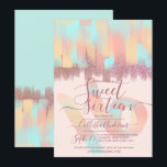 Invitation Artsy Girly Turquoise Parties scintillant rose bro<br><div class="desc">Cette invitation à la fête d'anniversaire élégante et féminine en sweet sixteen est parfaite pour la jeune adolescente branchée et moderne. Il est doté d'un motif de brosse peint à l'aquarelle en pêche tangerine, rose corail, et menthe turquoise sur la corde de à parties scintillant étincelante faux imprimé rose. L'arrière...</div>