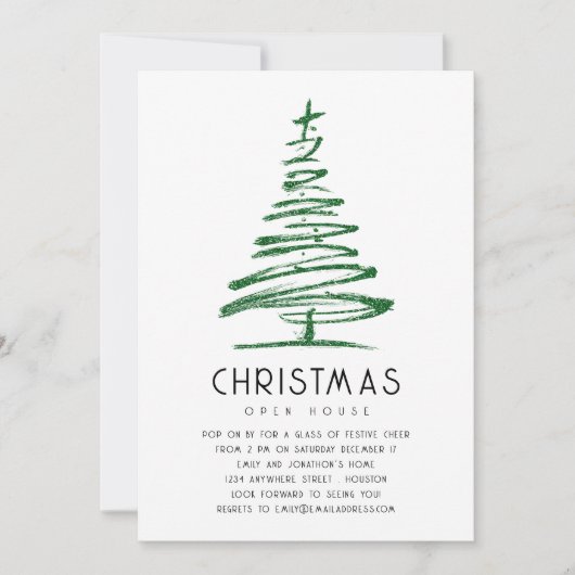 Invitation Artsy Green Parties scintillant Tree Maison ouvert (Devant)